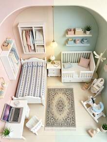 1 Set 16.8cm Dollhouse Miniature Luxury Fun Full House Bedroom Furniture Items, Suitable For Adult Women Mini Full House Interior Decor With Fresh Atmosphere, Home Desktop Full Set Collection Display, Minimalist Soft Decor Matching Good Item - Multicolor - View 1