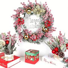 1/4/8pcs Artificial Christmas Sprigs, Snowflake Red Berry Stems, Flocked Holly Red Berry Stems, Christmas Tree Decorative Branches, Faux Frosted Red Berry Branches, Winter DIY Crafts, Wedding Home Party Decor - Red - View 8