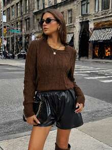 2026 Women's Autumn/Winter New Lazy Commuter Casual Style Square Neck Pullover Sweater - Coffee Brown - View 4
