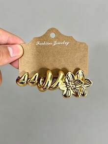 3-9 Pairs Vintage Thick Gold Earrings Set, New Fashion CCB Earrings, 9 Pairs Set Covers All Outfits - Gold - View 10