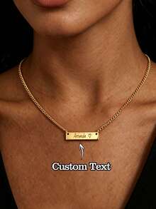 1pc Customized Handwritten Bar Necklace, Personalized Signature Pendant Jewelry, Exquisite Gift For Her, Meaningful Jewelry For Girlfriend - Multicolor - View 2