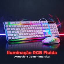 Teclado Gamer RGB Branco Membrana Silenciosa | LED Iluminado Antighosting | USB Alta Performance  PC Notebook - teclado+mouse branco - Visão 7