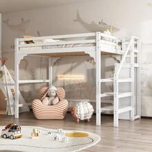 140*200cm Loft Bed With Slatted Base, With Stairs, With Wardrobe, Youth Bed, Storage. White - White - View 1