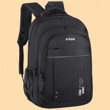 Waterproof Oxford Sport Print Backpack Multi Compartment Side Mesh Pocket Padded Adjustable Straps Large Capacity School Travel Rucksack Unisex - Black - View 1