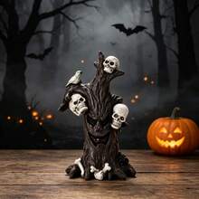 1pc Vintage Distressed Horror Ghost Tree Skull Ornament With Crow Bone Spider Decor, Dark Forest Style Halloween Outdoor Garden Decoration - Dryad - View 1