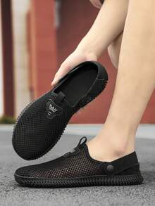 Men's Solid Color Mesh Sandals With Microfiber Splicing Hollow Upper And Adjustable Back Strap, Suitable For Commuting, Travel, Driving And Daily Wear In Summer - Black - View 4
