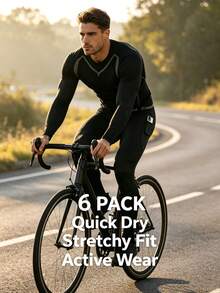6pcs Men's Sports Compression Set - Breathable Long Sleeve Top & Pocket Long Pants, Elastic Quick-Dry Fitness Running Training Outfit - Black - View 4