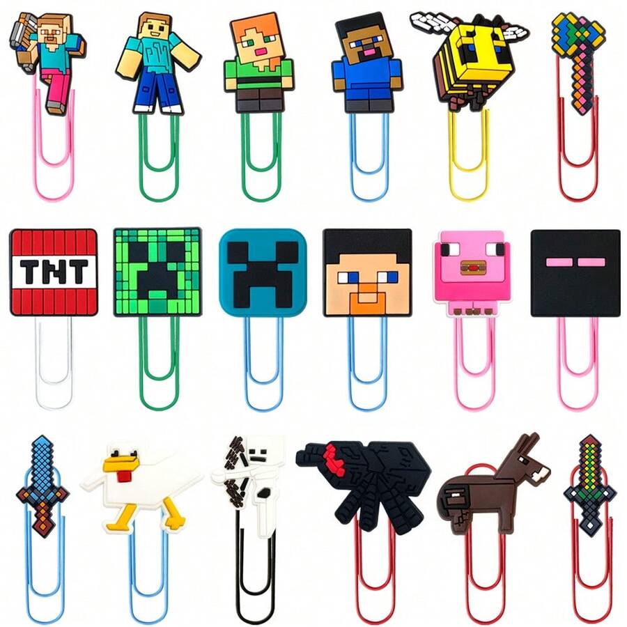 Minecraft 5pcs/10pcs Pixel Style U-Shaped Paper Clips, Bookmark Multi-Style Enderman Zombie Duck Animal Shaped Back To School Gift Page Clips[Random Different Styles] - Multicolor - View 1