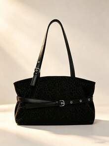 Vintage Black Leopard Print Underarm Tote Bag For Women, Adjustable Shoulder Strap, Leather Belt Decoration, Large Capacity, Commuter Shoulder Bag, Minimalist Versatile Daily Handbag, Suitable For Shopping, Wallet, Young Women, College Students, Newcomers, White-Collar Workers. Perfect For Office, University, Work, Business, Commute, Outdoor Activities, Travel And Outings - Black - View 5