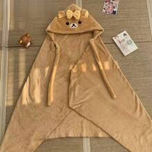 Rilakkuma Relaxed Bear Cartoon Hooded Cloak Pajamas, Thick Warm Winter Robe, Slouchy Nap Blanket - View 1