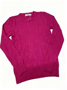 Steve Store Women's Fashion Modal Blouse Round Neck Long Sleeve Imported Winter Blouse With Elastic Autumn And Winter Fashion - cor pink - 查看 2