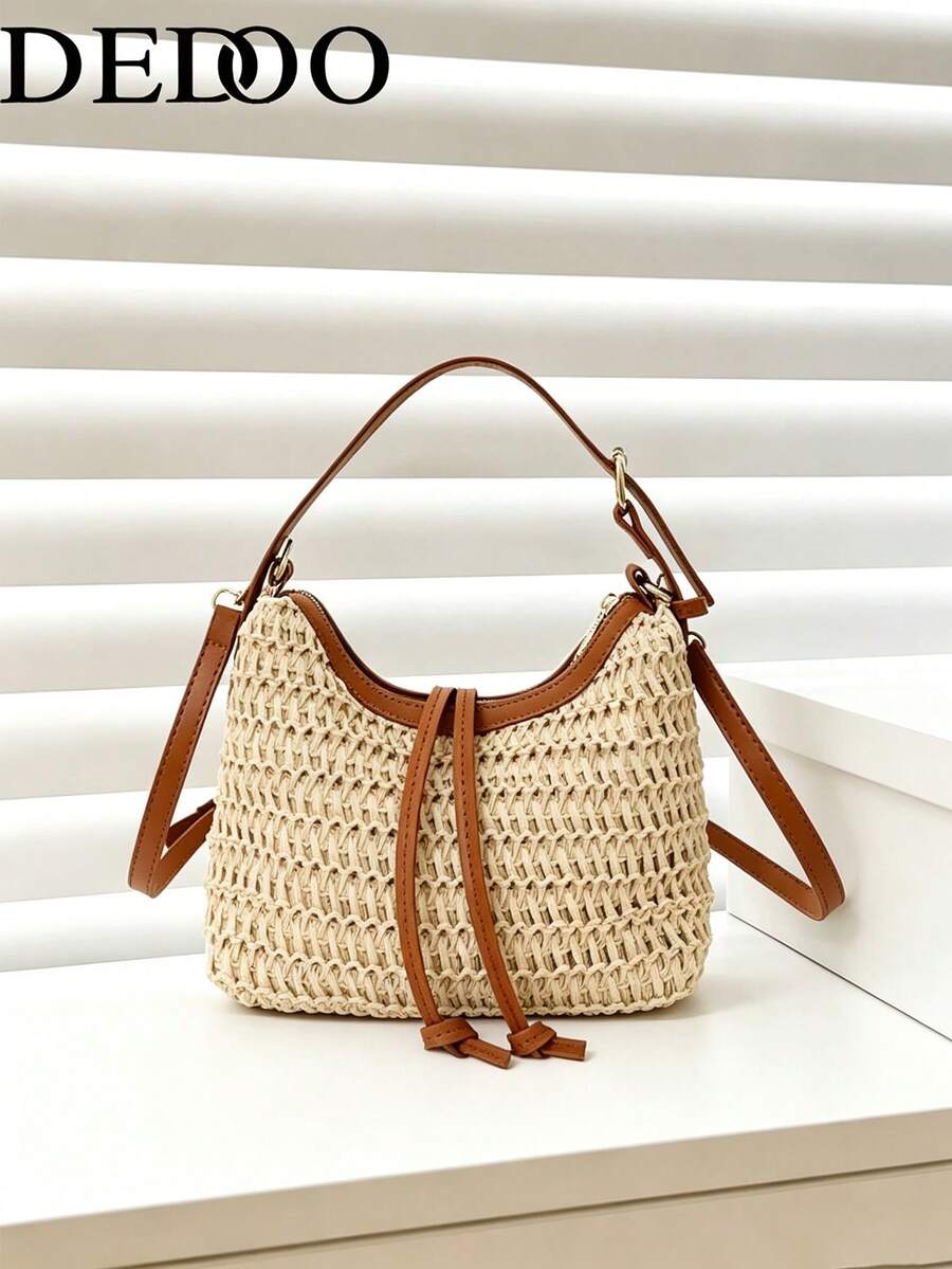 Dedoo New Handmade Woven Women's Niche Woven Bag, Fashionable Straw Shoulder Tote Bag, Suitable For Commuting