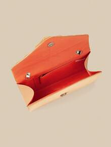 1 pieza Bolso de noche naranja para mujer, bolso de mano de satén de alta gama con diseño de solapa, adecuado para vacaciones, temporada de vacaciones, verano, playa, desplazamientos de negocios y otras ocasiones, bolso cruzado multifuncional, minimalista casual, playa, fiesta, esencial para vacaciones - Naranja - Ver 9
