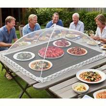 Thickened Large Mesh Food Cover For Dining Table - Portable Dustproof Kitchen Gadget, Decorated With Elegant Lace Trim, Perfect For Outdoor Barbecues And Family Gatherings, Outdoor Dining Cover |   Decorative Table Cover |   Durable Mesh Cover - White 31.5*23.62 Inches - View 1