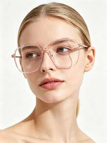 Minimalist Metal Splice Large Frame Glasses, Multi-Color Transparent Frame Eye Protection Anti-Radiation Computer Glasses, Cool Tone Transparent Square Frame No-Makeup Glasses, Lightweight Daily Commute Eye Protection Glasses, Versatile Multi-Color Large Frame Face-Slimming Glasses, Lightweight Student Office Eye Protection Glasses Frame - Multicolor - View 1