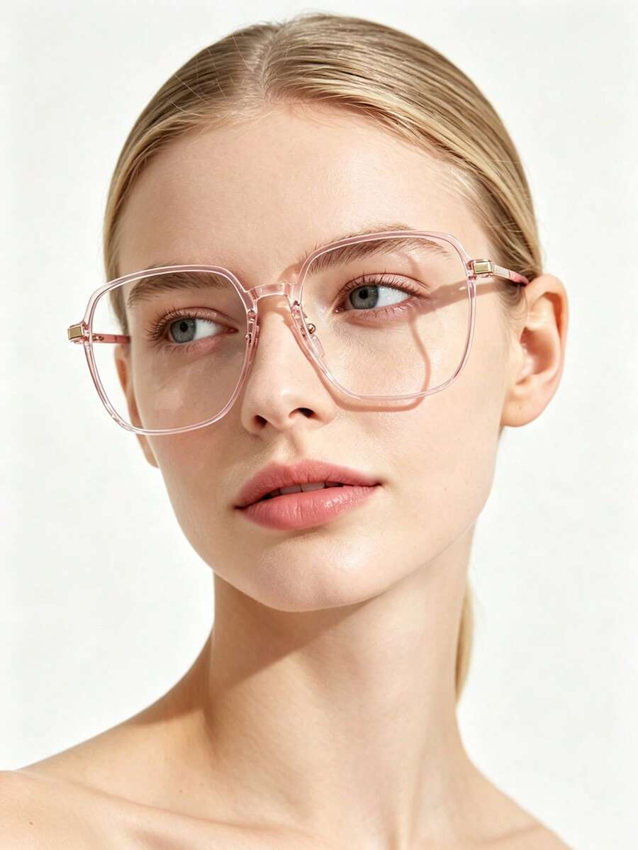 Minimalist Metal Splice Large Frame Glasses, Multi-Color Transparent Frame Eye Protection Anti-Radiation Computer Glasses, Cool Tone Transparent Square Frame No-Makeup Glasses, Lightweight Daily Commute Eye Protection Glasses, Versatile Multi-Color Large Frame Face-Slimming Glasses, Lightweight Student Office Eye Protection Glasses Frame - Multicolor - View 1