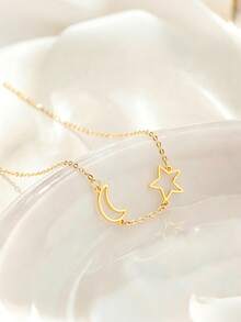 1pc S925 Sterling Silver Minimalist Personalized Fresh Dreamy Hollow Star Moon Side Necklace Korean Ins Artistic Style Niche Elegant Versatile Fashion Low-Key Gentle Atmosphere Neck Accessory Daily Commute Casual Shopping High-End Jewelry Graduation Season Gift - Stars and Moon - View 3