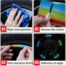 60pcs Rainbow Reflective Wheel Stickers - Waterproof Durable PE Stickers, Self-Adhesive Matte Texture Car.Motorcycle.Bicycle Night Visibility Enhancement Decorative Stickers Car, Bicycle, Motorcycle Reflective Stickers And Cool Night Riding - Multicolor - View 7