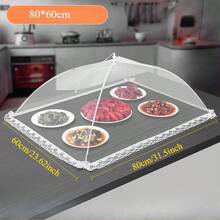 Thickened Large Mesh Food Cover For Dining Table - Portable Dustproof Kitchen Gadget, Decorated With Elegant Lace Trim, Perfect For Outdoor Barbecues And Family Gatherings, Outdoor Dining Cover |   Decorative Table Cover |   Durable Mesh Cover - White 31.5*23.62 Inches - View 2