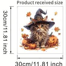 Halloween Witch Hat Long Hair Cat Window Static Cling Sticker, Cartoon Pumpkin Lantern Fallen Leaves Atmosphere Window Decal, Glue-Free Removable Glass Window Decoration Sticker, Autumn Harvest Theme Home Floor-To-Ceiling Window Sliding Door Storefront Display Decor Sticker, Party Store Glass Window Atmosphere Decoration Bedroom Entryway Holiday Soft Decor Wall Sticker - Multicolor - View 7
