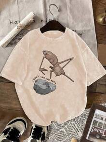 Men Shirts Marcus The Worm Retro T-Shirt - Cute Worm & Marcus Face Graphic Print, Soft Washed Vintage Short Sleeve Top, Small Round Neck Casual Summer - 米色 - 查看 7