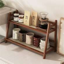 Bamboo Double-Layer Storage Rack, Tea Cup And Coffee Cup Holder, Spice Rack, Flower Stand And Bookshelf, Suitable For Kitchen, Office And Other Places, Quick Drainage And Ventilation, Moisture-Proof And Mold-Resistant - Multicolor - View 2