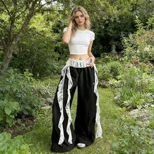 Chân váy nữ phong cách Mỹ retro chic thiết kế street dance, xếp lớp ren ruy băng ở eo, bèo nhún bất đối xứng độc đáo - Nhiều màu - Xem 2