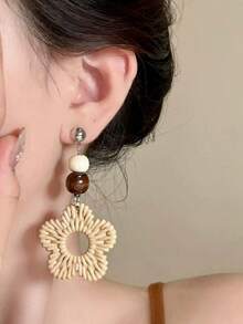 1 Pair Bohemian Plastic Woven Flower Earrings Suitable For Women's Vacation And Party Wear - Multicolor - View 4
