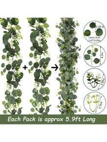 1/2/50pcs Artificial Eucalyptus Garland With White Flowers, 5.9ft/180cm Silver Leaf Eucalyptus & Baby's Breath Wreath, Faux Greenery Vine For Wedding, Party, Fireplace Mantel, Table Runner, Home Decor, Office Decor, Summer Decoration - Apple Leaf Cane-green - View 3