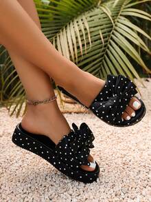 Summer New Fashion Platform Thick Sole Wedge Heel Bow Decor Sandals Women Casual Beach Versatile Open Toe Plus Size Shoes - Black - View 8