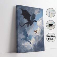 2D Plat, 2D Plat, 1 pièce Art mural sans cadre, présentant un thème confortable et rêveur avec un dragon volant, parfait pour le style Dark Academia. Cette impression sur canevas minimaliste met en valeur les ailes de Basgat Iliria, décoration idéale pour les amateurs de livres et les chambres d'étudiants - F - Voir 14