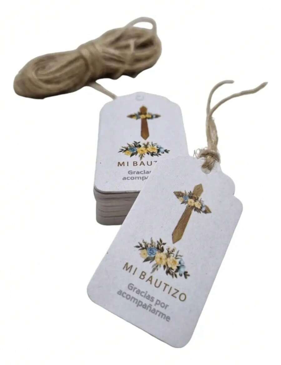 Creative Mariu 100 Etiquetas Colgantes Mi Bautizo, Incluye Cordón - mi bautizo gris - Ver 1