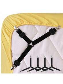 4pcs Metallic Bed Sheet Clips Adjustable Fasteners - Black - View 2