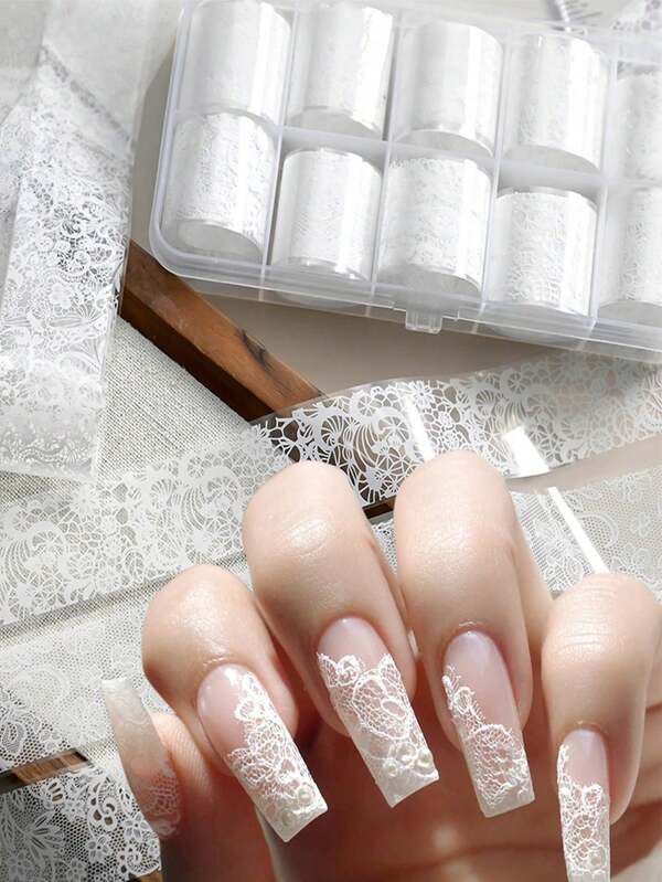 10/5/2/1 Roll Lace Nail Foil Transfer Stickers, Sexy Vintage White Lace Nail Foil Stickers, Starry Sky Holographic Nail Foil Transfer Stickers, Women's Nail Art Supplies