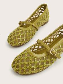 Women's Pink Round Toe Closed Toe Mesh Breathable Crochet Slip-On Flat Sandals - Olive Green - View 3