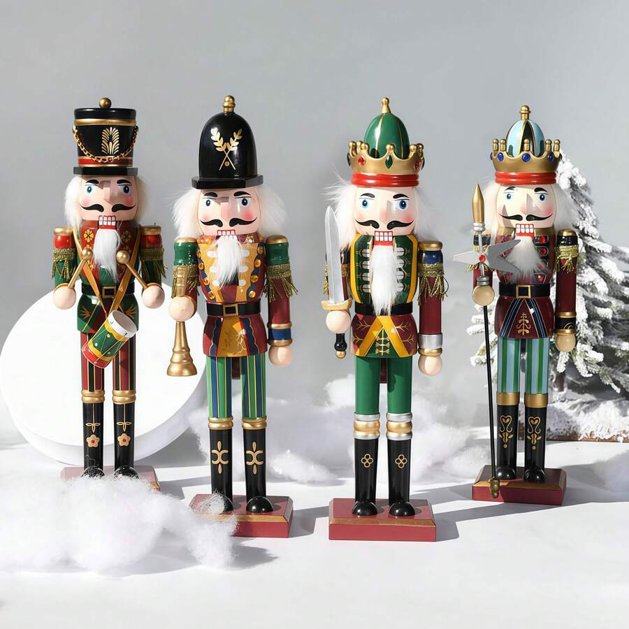 1pc 30CM Wooden Nutcracker Soldier Puppet, Vintage Christmas Decorative Figurine, In Stock