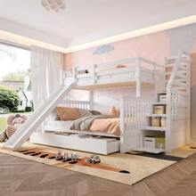 90 X 200 Over 140 X 200 Bunk Bed With Drawers, Storage, And Slide - 白色 - 查看 1