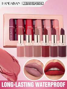 HANDAIYAN 6-Color Matte Velvet Lipstick Set: Natural Color, Long-Lasting Wear. Perfect For Outdoor Travel, Vacation, Party, Halloween And Christmas. Ideal Gift For Birthday, Valentine's Day And Mother's Day. Must-Have For Carnival Party. - 彩色 - 查看 1
