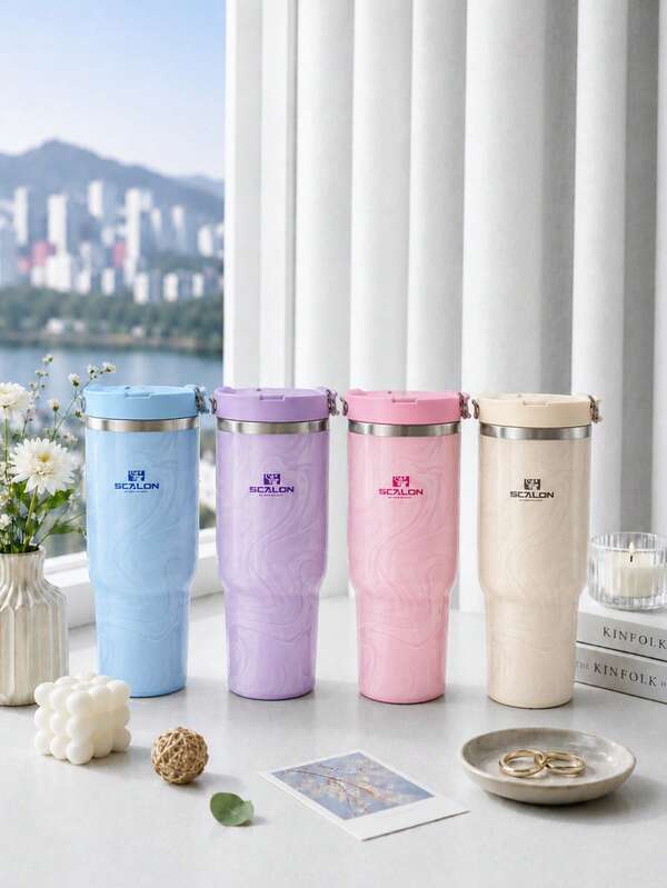 SCALON 30oz/900ML 1PC Large Capacity Insulated Tumbler With Handle And Straw, Portable Stainless Steel Vacuum Leak-Proof Drinking Cup, Ice Tumbler, Travel Mug, Stainless Steel Insulated Cold/Hot Cup, Coffee Cup, Suitable For Travel, School, Office, Outdoor, Gym, Home And Other Scenarios, Gift For Friends, Family, Holiday Gift, Birthday Gift (Includes Straw) Ideal Christmas/Halloween Gift, All Season Use