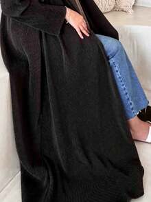 2pcs Women's Brown Long Kaftan Robe + Chiffon Matching Headscarf, Regular Long Sleeve, Non-Stretch Woven Fabric, Ideal Autumn Outfit Black Fall - Black - View 4