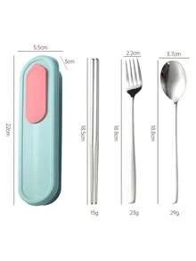 3pcs/4pcs Stainless Steel Spoon, Chopsticks, Fork With Storage Box Set, Portable Cutlery Set For Students And Outdoor Use - Multicolor - View 11