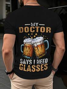 Beer Glass Sublimation Printed Men's V-Neck Shirt, Fashionable And Casual Street Style Short Sleeved Top, Machine Washable - Multicolor - View 4