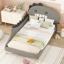 90*200cm Toddler Bed, Cartoon Dinosaur Shape, Flat Bed, PU Material, Grey - Grey - View 6