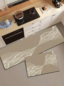 1pc Brown & Gold Line Landscape Texture Diatomaceous Earth Mat, 3-Layer Structure, Water-Absorbent & Wear-Resistant, 3.5mm Trimmable, Suitable For Kitchen, Bathroom, Entryway, Laundry Room, Quiet & Elegant Home Decor Foot Mat - View 11
