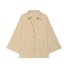 Spring/Summer New Fashion Casual Lapel Linen Blend Wide Sleeve Shirt, Cool-Touch Top, Versatile Slimming Old Money Style - Khaki - View 5