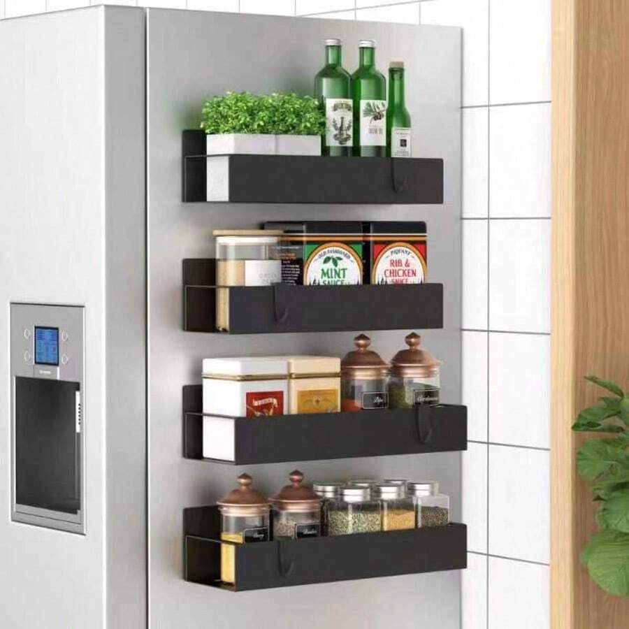 Magnetic Refrigerator/Washing Machine Storage Rack, Side-Mounted, Adjustable Distance, Single/Multi-Layer Combination, Wall-Mounted, Magnetic Spice/Cleaning Supplies Rack, No Drilling Required - Multicolor - View 1