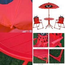 Folding Picnic Table Chair Set W/ Parasol, Red - T0001-01-04587 - View 6