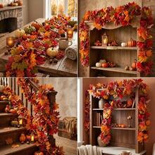 1pc Orange-Red Artificial Maple Leaf Vine, Silk Fabric, Suitable For Autumn, Halloween, Harvest Festival Home Decor, Tabletop Decor, Fireplace Decor, Stair Railing Wrap Decor, Door Frame Decor (No Lights, DIY Light Strip Compatible) - Orange - View 11