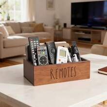 1pc Acacia Wood Remote Control Holder, Remote Control Stand, Wooden Desktop Organizer With 3 Compartments, Multi-Functional Storage Box, Suitable For Living Room, Kitchen, Bedroom, Office, Desk, Drawer Organizer, Home Storage - Multicolor - View 5