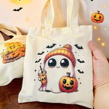 1/5/10pcs Cute Pumpkin Ghost Skeleton Bat Spider Black Cat Little Devil Lantern Pattern Halloween Theme Reusable Fabric Tote Shopping Bags Trick Or Treat Bags, Small Batch Multi-Piece Set Trick Or Treat Bags Storage Bags, Essential Halloween Shopping Gift Packaging Bags, Suitable For Christmas Decoration Indoor Outdoor Yard Garden Lawn Entrance Small Gifts, Essential Halloween Party Small Gift Storage Bags Gift Bags - Multicolor - View 10